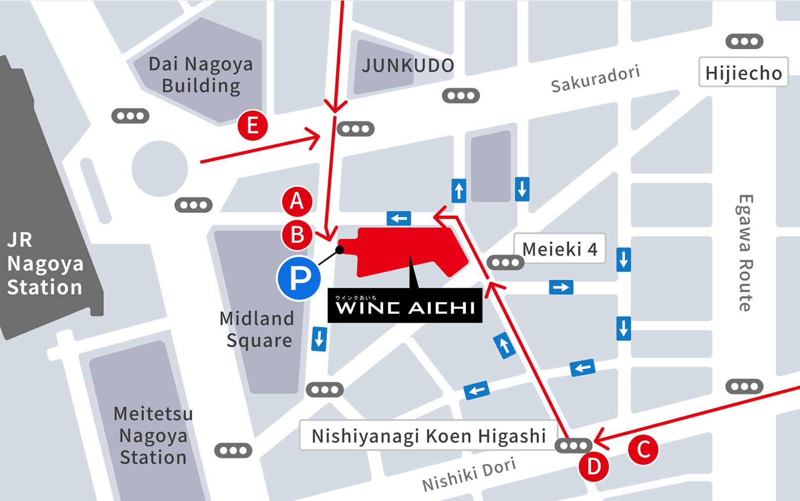 Access map to the parking garage entrance and receiving entrance